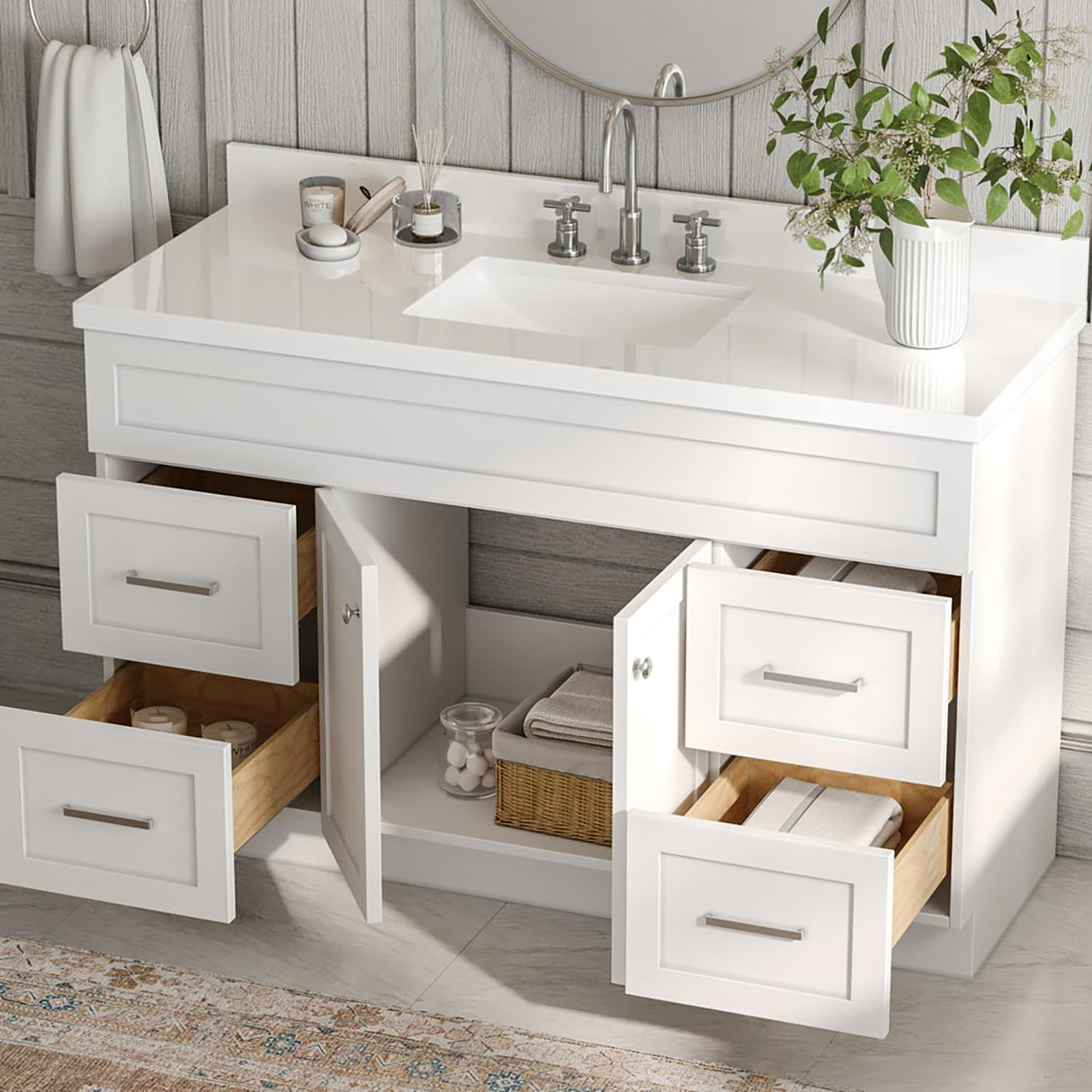 Hamlet 55" White Bathroom Vanity with Sink, 1.5" Edge Pure White