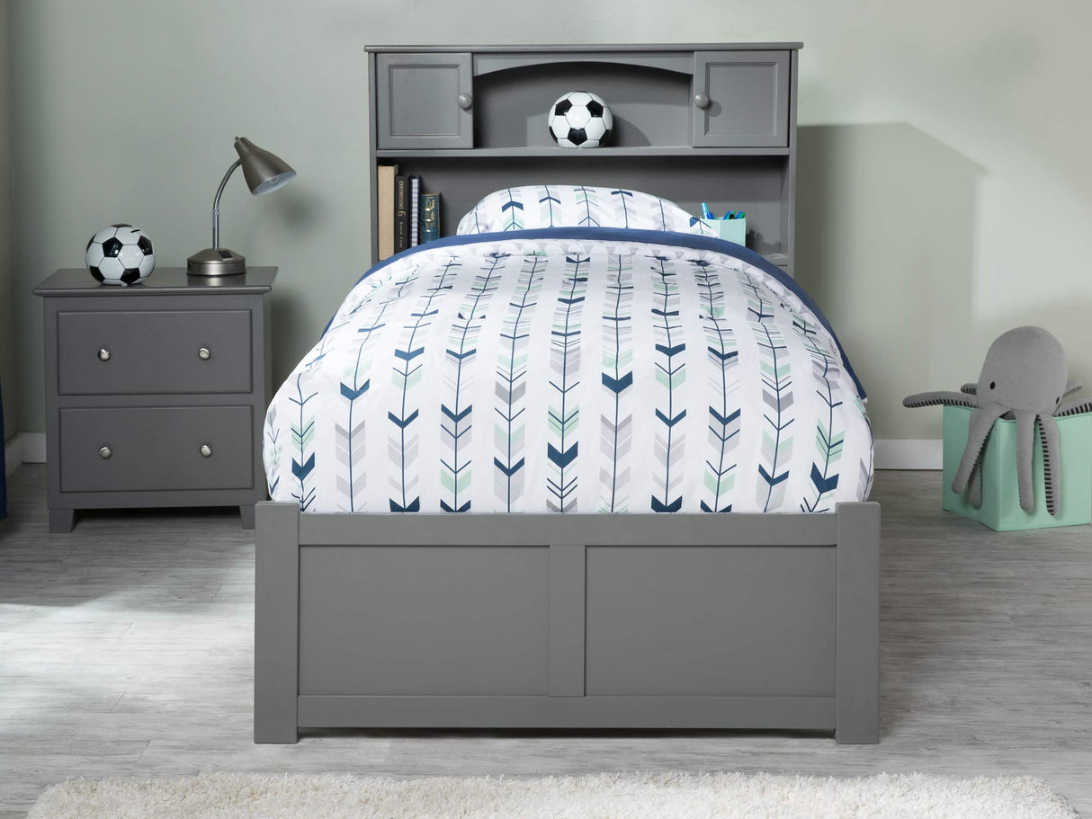 Newport Twin XL Platform Bed with Footboard and Storage Drawers, Grey