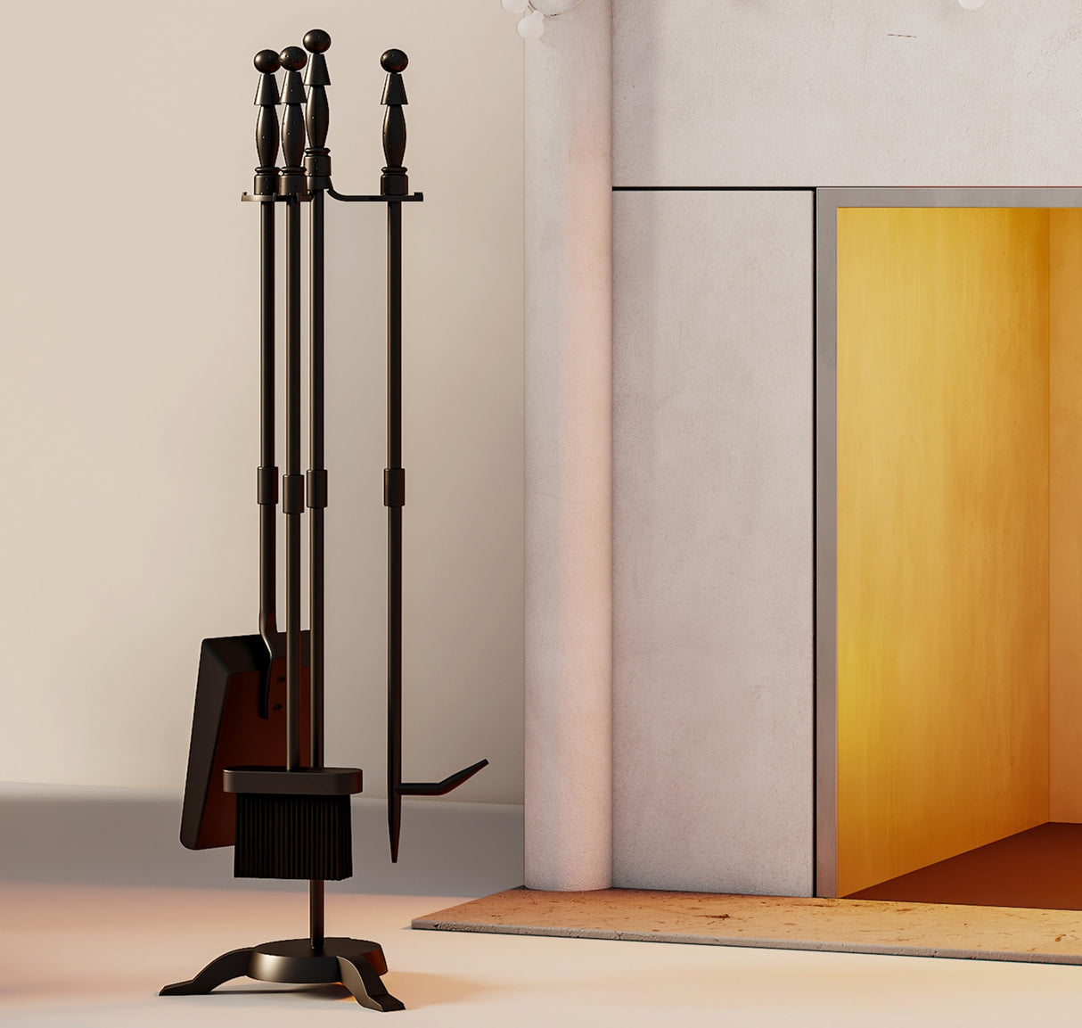 Fireplace Tools Set 4 Pieces Black Wrought Iron Fire Tool Set