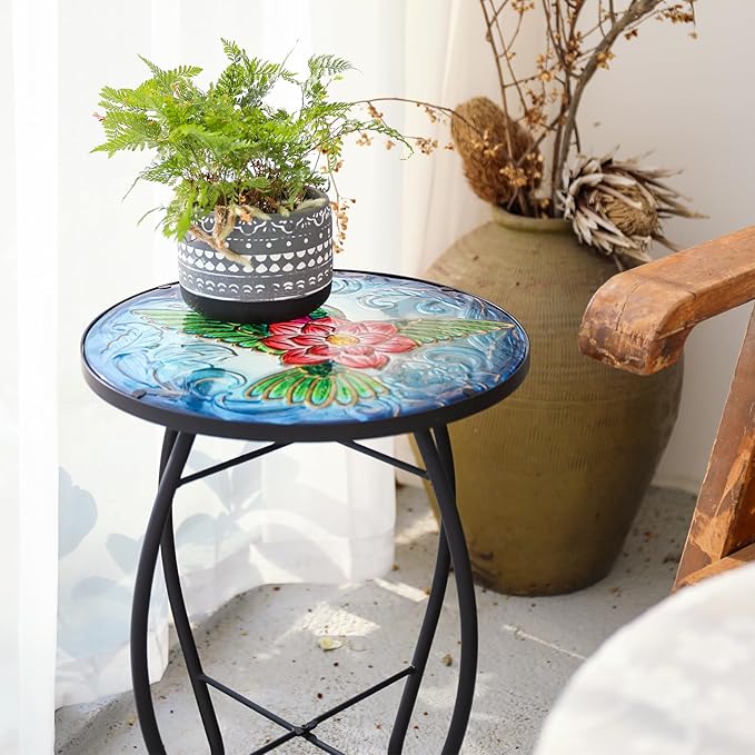 Patio Side Table Outdoor Accent Table Bistro Coffee Table Plant End Table Small Porch Table