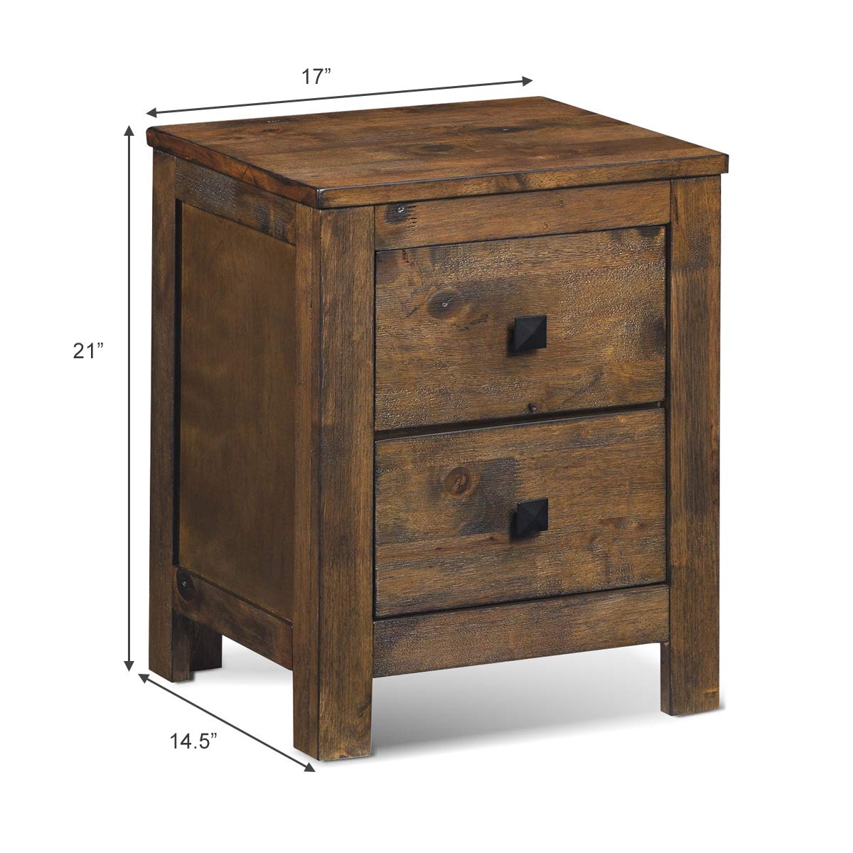 Nightstand with Drawer, Fully-Assembled 2-Drawer Bedside Tables