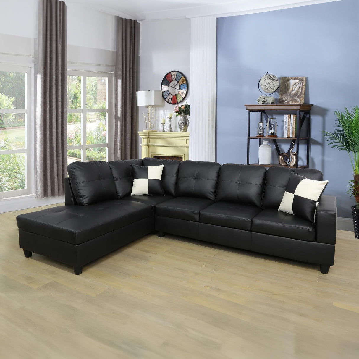 L-Shaped Sectional Sofa Set 5-Seat Luxurious Faux Leather Couches for Living Room