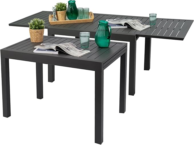 Villa Expandable Patio Dining Table - Adjustable, Aluminum Outdoor Furniture for 4-6 Person