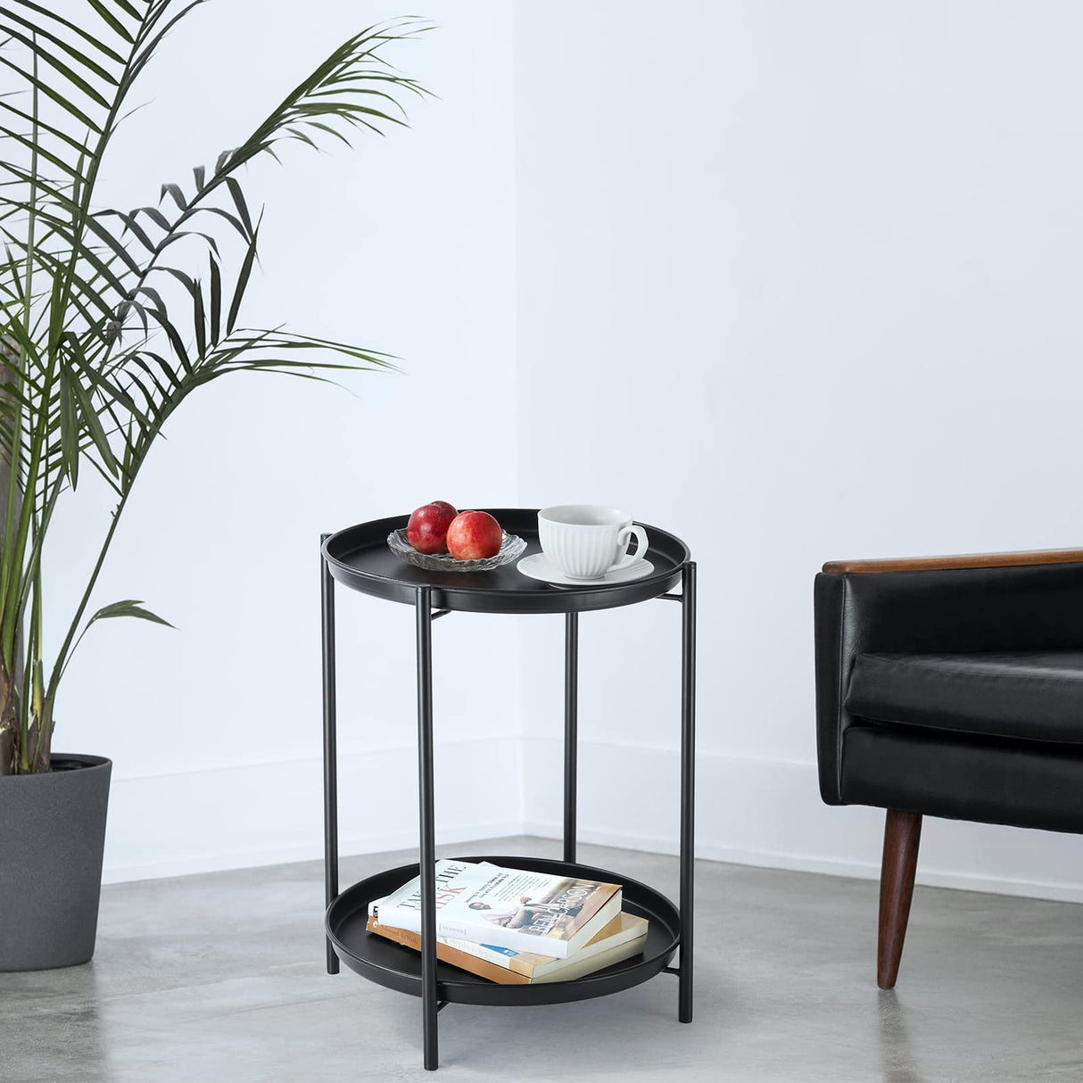 Patio Side Table 2-Tier, Outdoor Side Table Waterproof Round Metal Steel Side Table