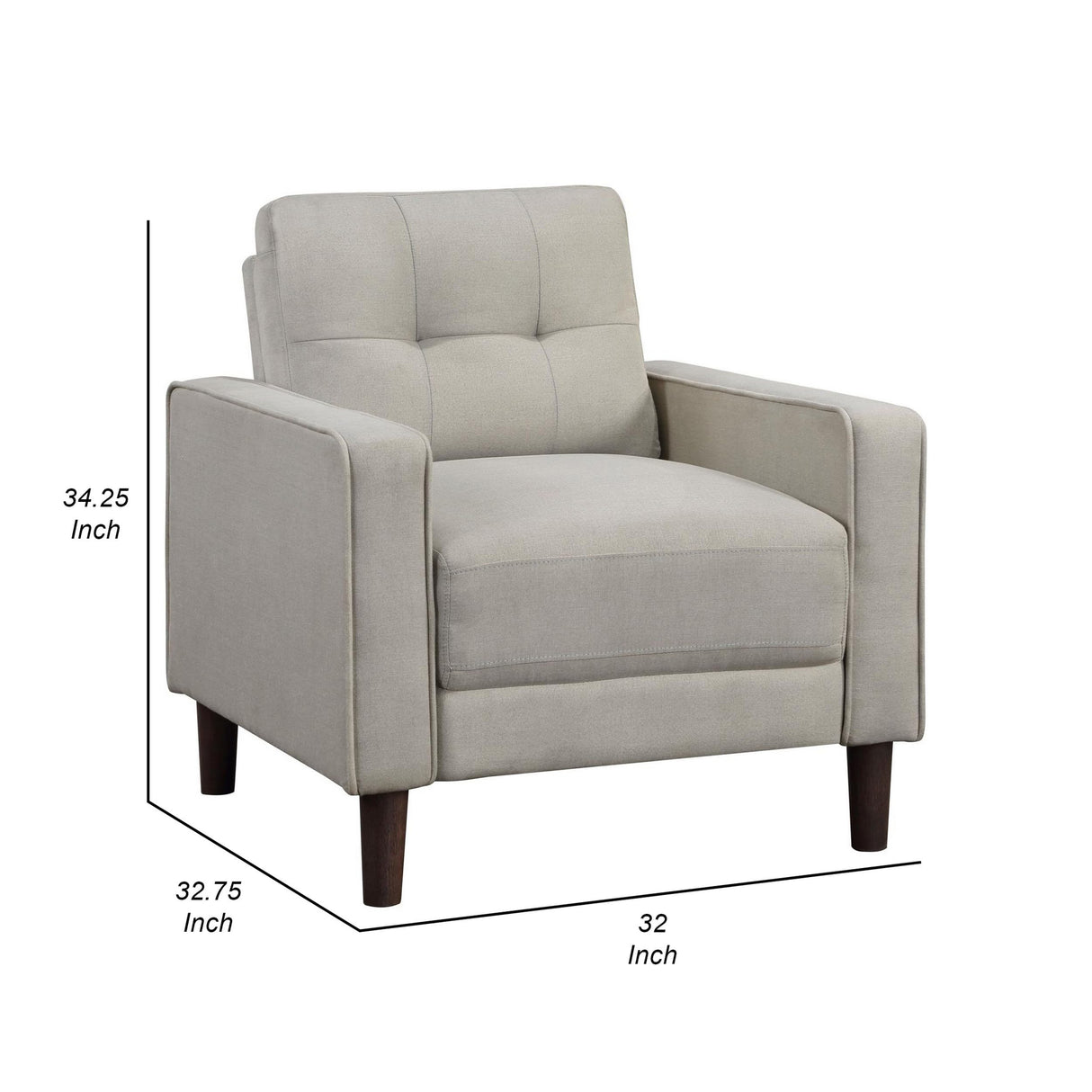 32 in. Bow Grid Tufted Accent Chair with Track Arms & Self Welt Trim Beige & Black