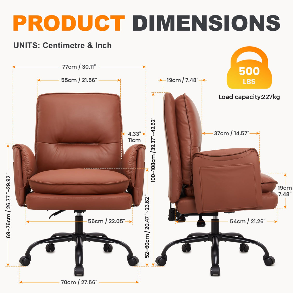 Heavy Duty Big and Tall Executive Office Chair - 400lbs Capacity