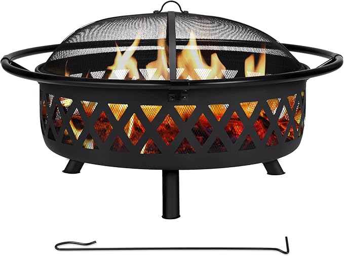 42ā Patio Fire Pit Wood Burning with Mesh Spark Screen