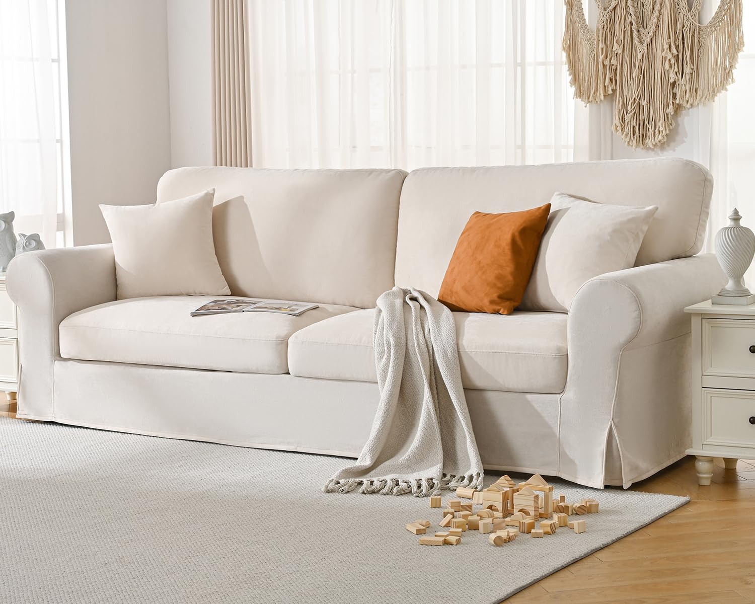 Removable Cover, Loveseat Sofa with Thick Cushions and Comfy Pillows