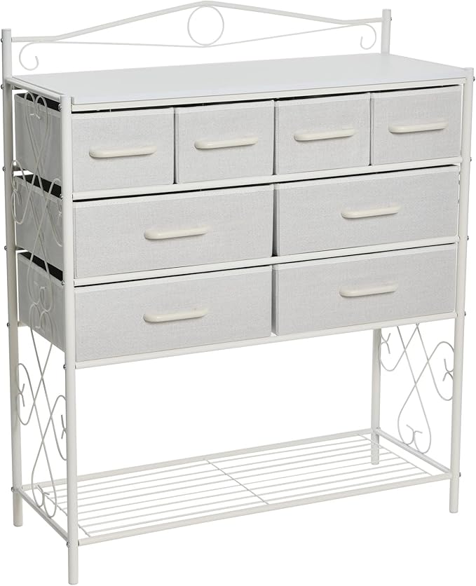 Victoria Dresser Nightstand Storage Organizer with 4 Brown Drawers Black Metal Frame and Mid Century