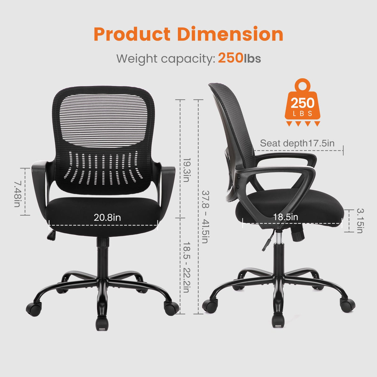 Office Computer Desk Managerial Executive Chair, Ergonomic Mid-Back Mesh Rolling Work
