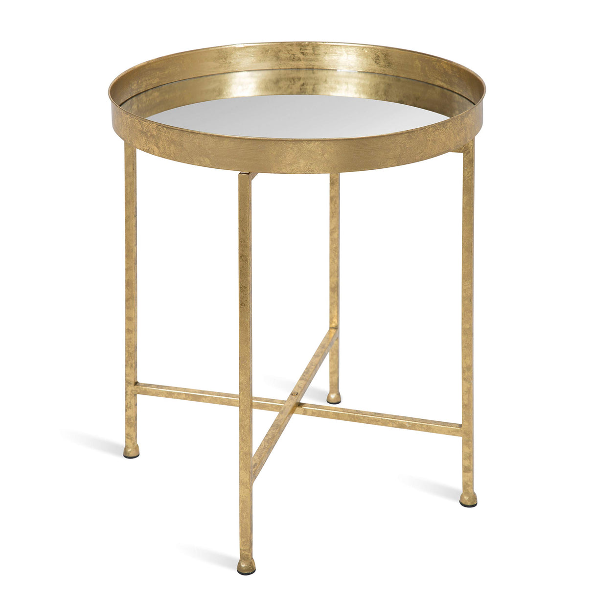 Kate and Laurel Celia Metal Foldable Round Accent Table, 18.25" x 18.25" x 22", Glass Surface and Gold Frame, Modern Minimalist Design and Detachable Magnetic Tabletop - Bircata