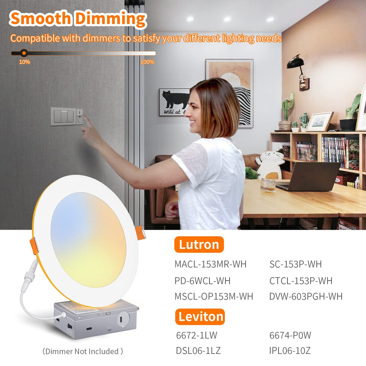 Brightever 12 Packs LED Recessed Ceiling Lights with Night Light, 6 Inch 5CCT Ultra-Thin Recessed Lighting 2700K/3000K/3500K/4000K/5000K Selectable, 12W=110W, 1100LM, Dimmable Canless Wafer Downlight