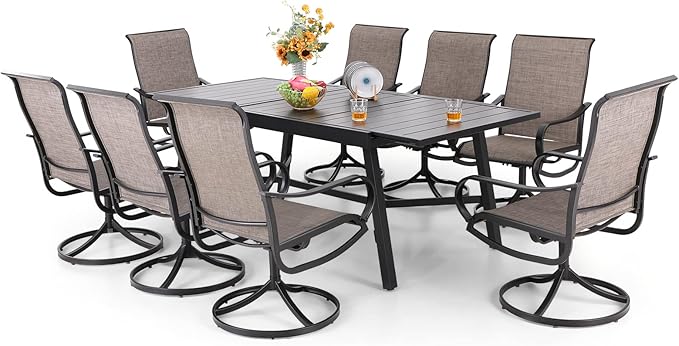 9 PCS Patio Dining Set, Outdoor Table and Chair Set with 8 Swivel Dining Chair