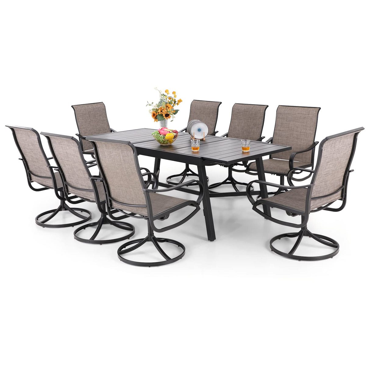 9 PCS Patio Dining Set, Outdoor Table and Chair Set with 8 Swivel Dining Chair