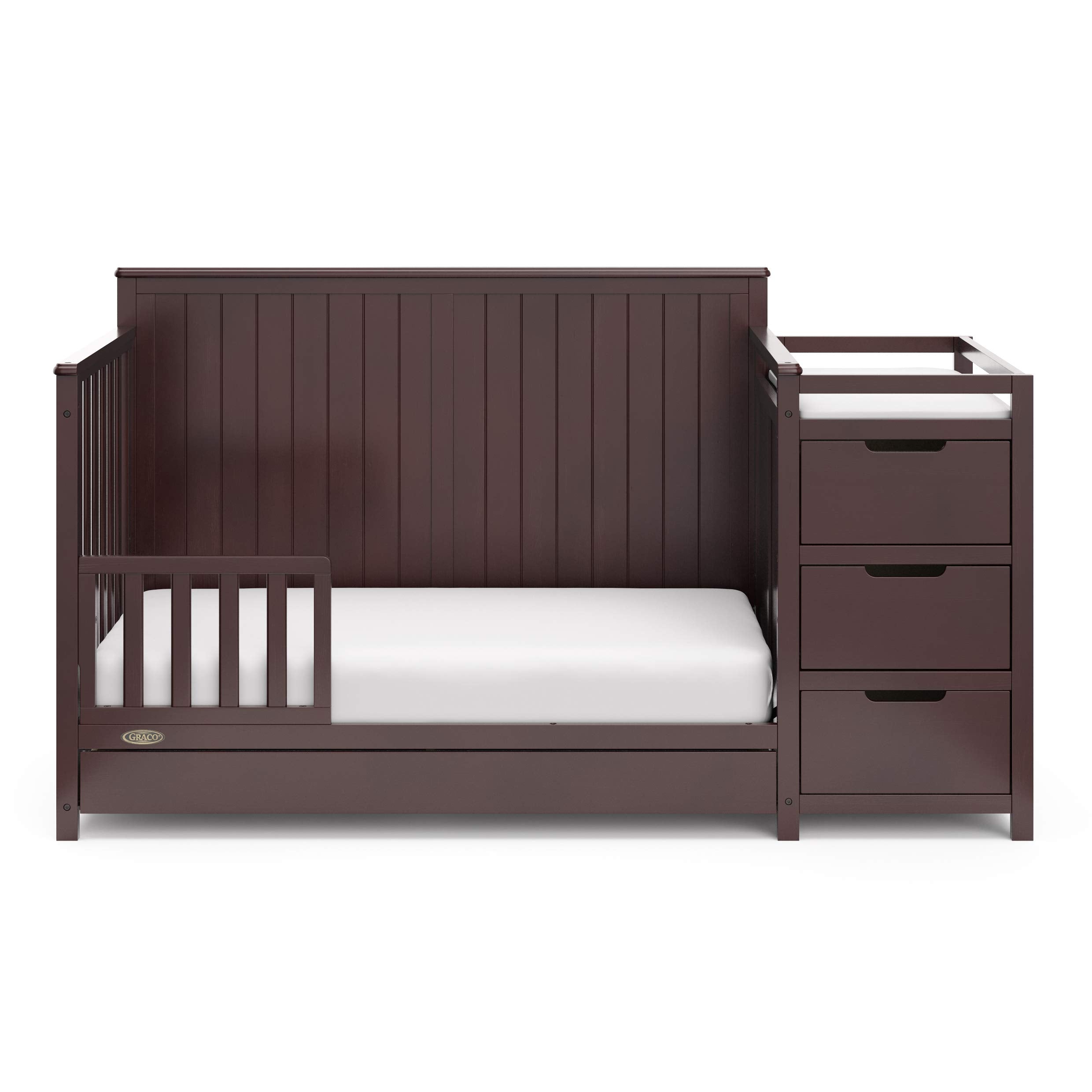 Graco Hadley 5-in-1 Convertible Crib and Changer with Drawer (Espresso) – GREENGUARD Gold Certified, Crib and Changing -Table Combo with Drawer, Includes Baby Changing Pad, Converts to Full-Size Bed