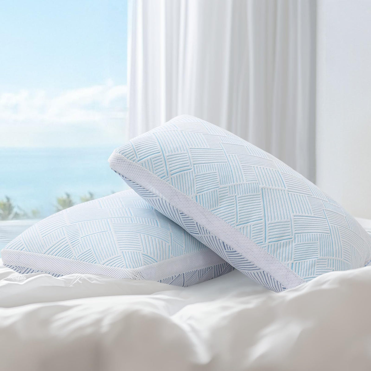 Shredded Memory Foam Cooling Soft Bamboo Viscose Pillows Queen Size Set of 2