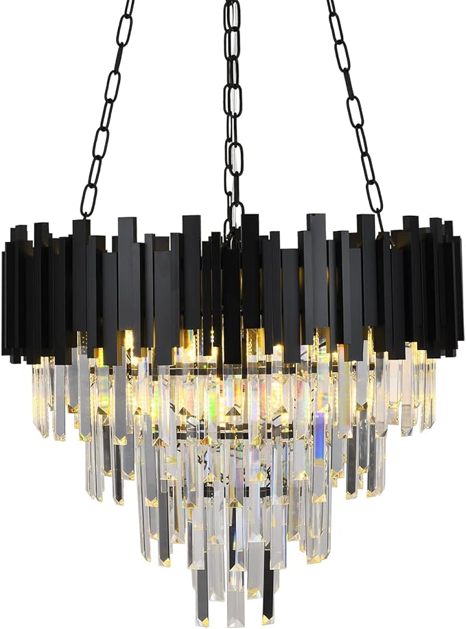 Crystal Chandeliers Light Fixtures Black Round Raindrop Crystal Pendant Light Ceiling