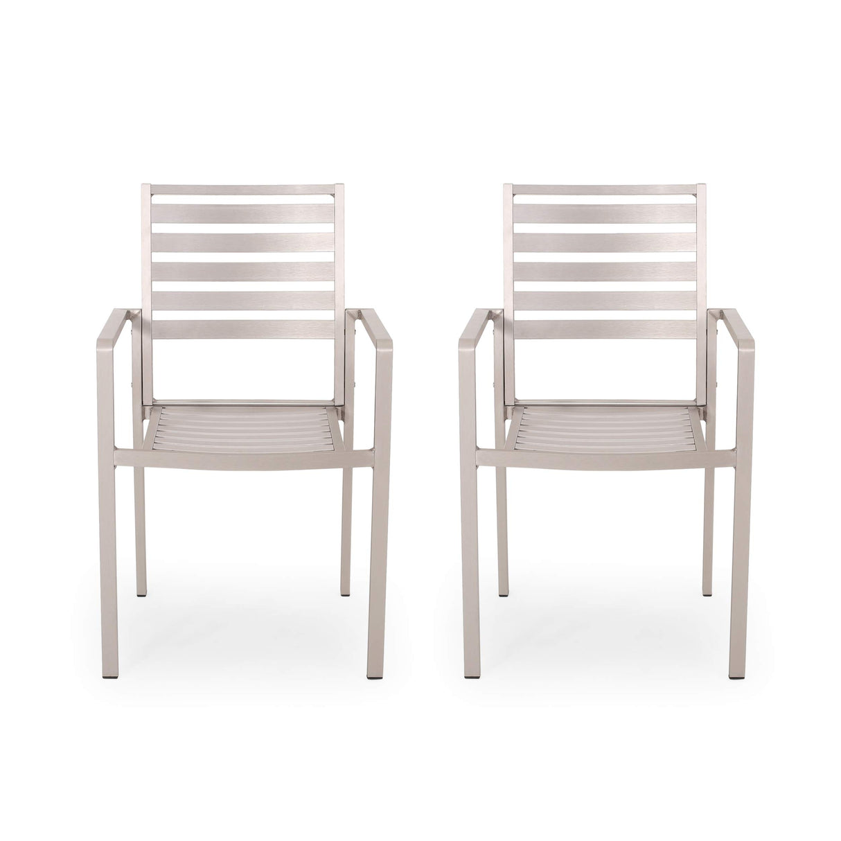 GDFStudio Outdoor Modern Aluminum Dining Chair (Set of 2), Silver