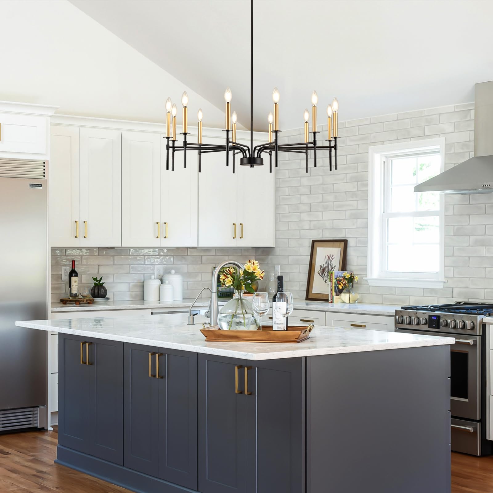 Modern Farmhouse Black and Gold Chandelier for Dining Room Light