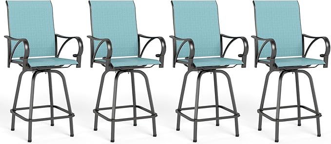 Outdoor Bar Stools Set of 4, Patio Bar Height Sling Chairs