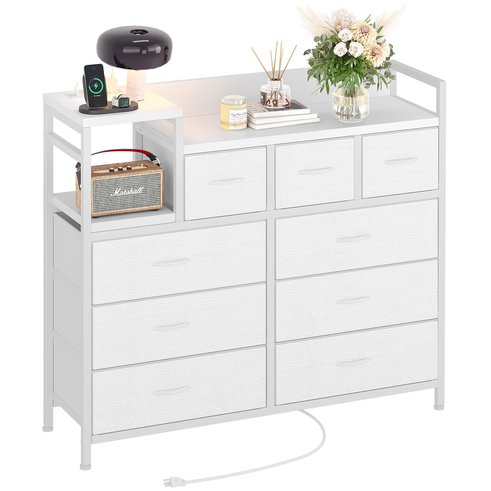 TV Stand with Charging Station, Bedroom Dresser