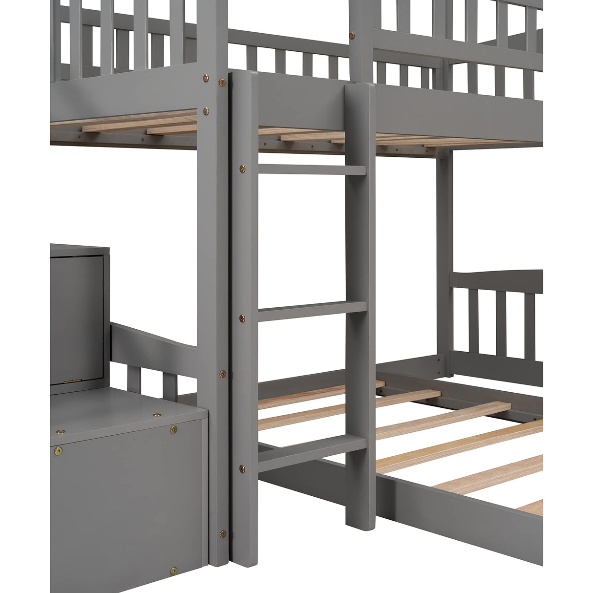 Twin Bunk Bed with Slide, Solid Wood Bunk Loft Bed Frame with Two Drawers Stairs