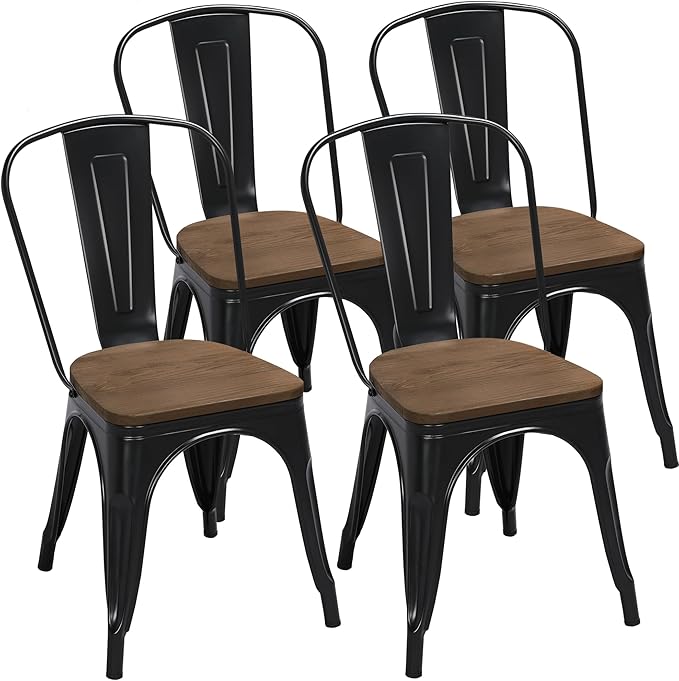 Metal Dining Chairs Set of 4, Indoor/Outdoor Patio Chairs