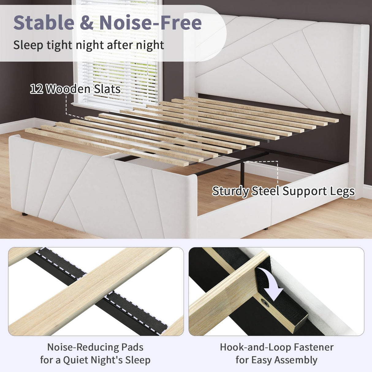 Queen Velvet Platform Bed with Geometric Tufted Headboard