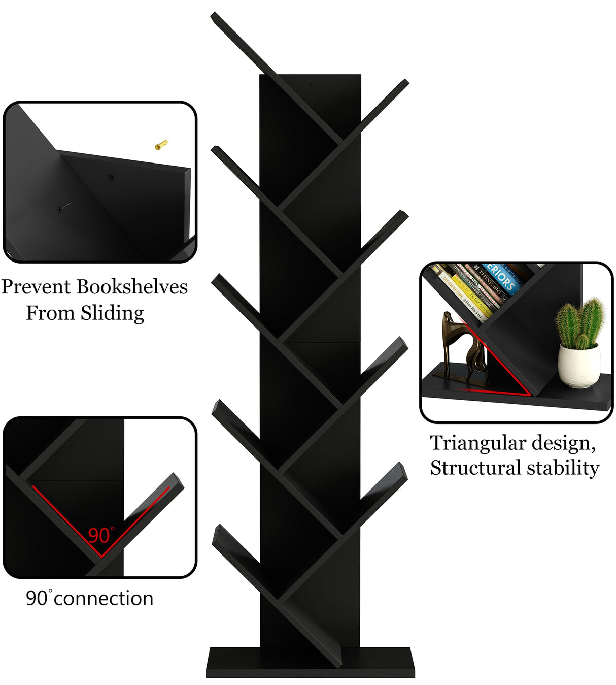 Yusong Tree Bookshelf, Floor Standing Bookcase with Steel Pipe for Living Room Bedroom, Shelves for Home Office (Black2, 9 Tier)