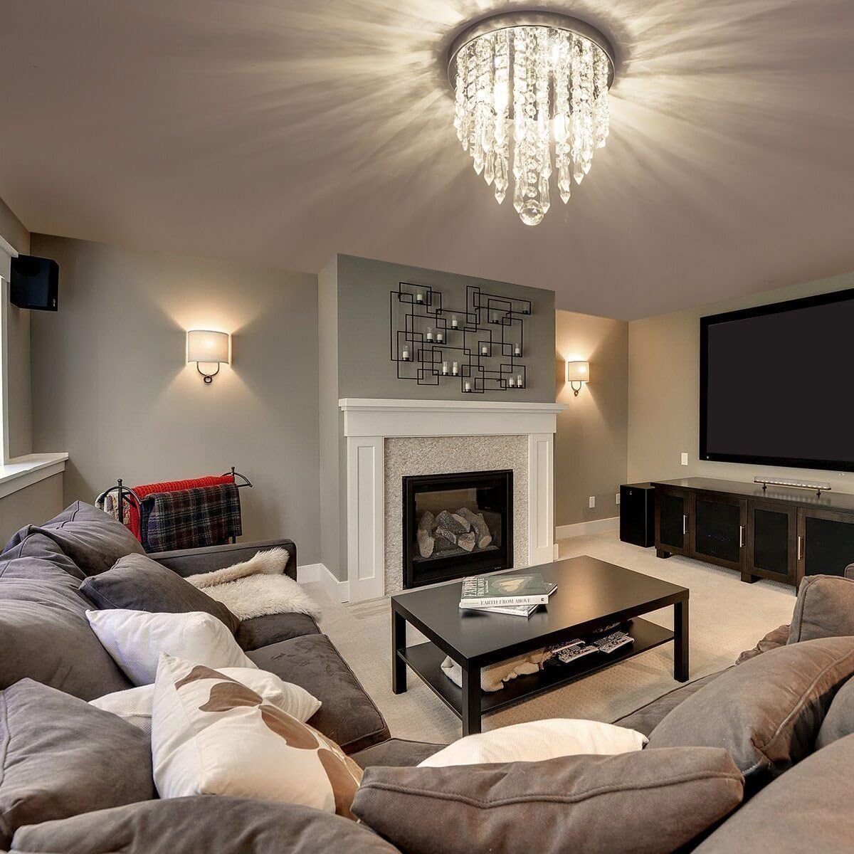 Mini Chandelier, Crystal Chandelier Lighting, 2 Lights, Flush Mount Ceiling Light