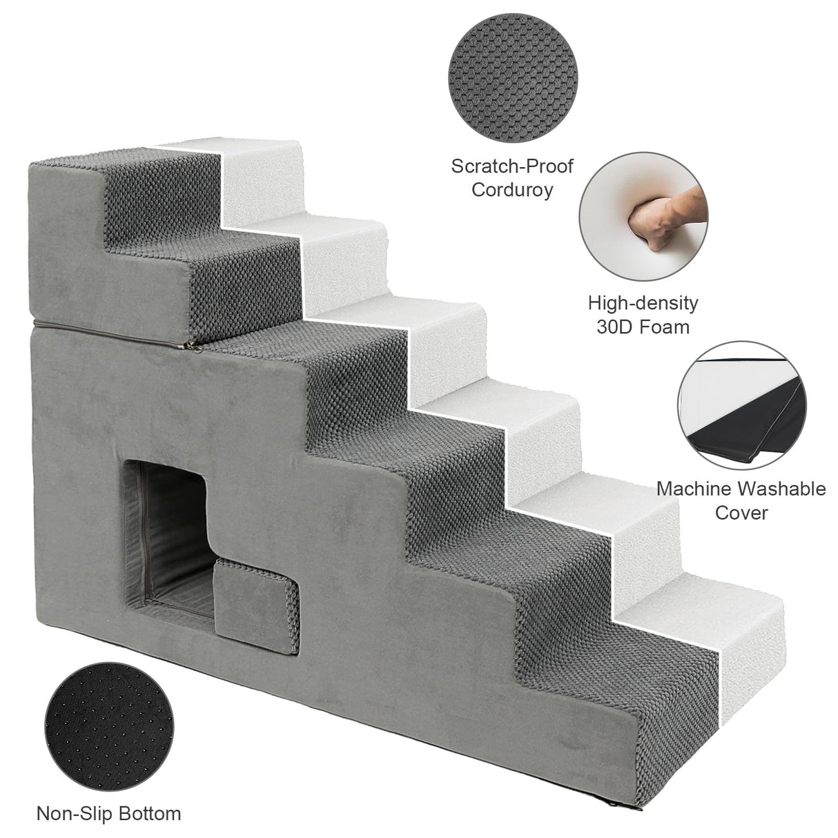 6-Step Dog Stairs for High Beds - 27" Height