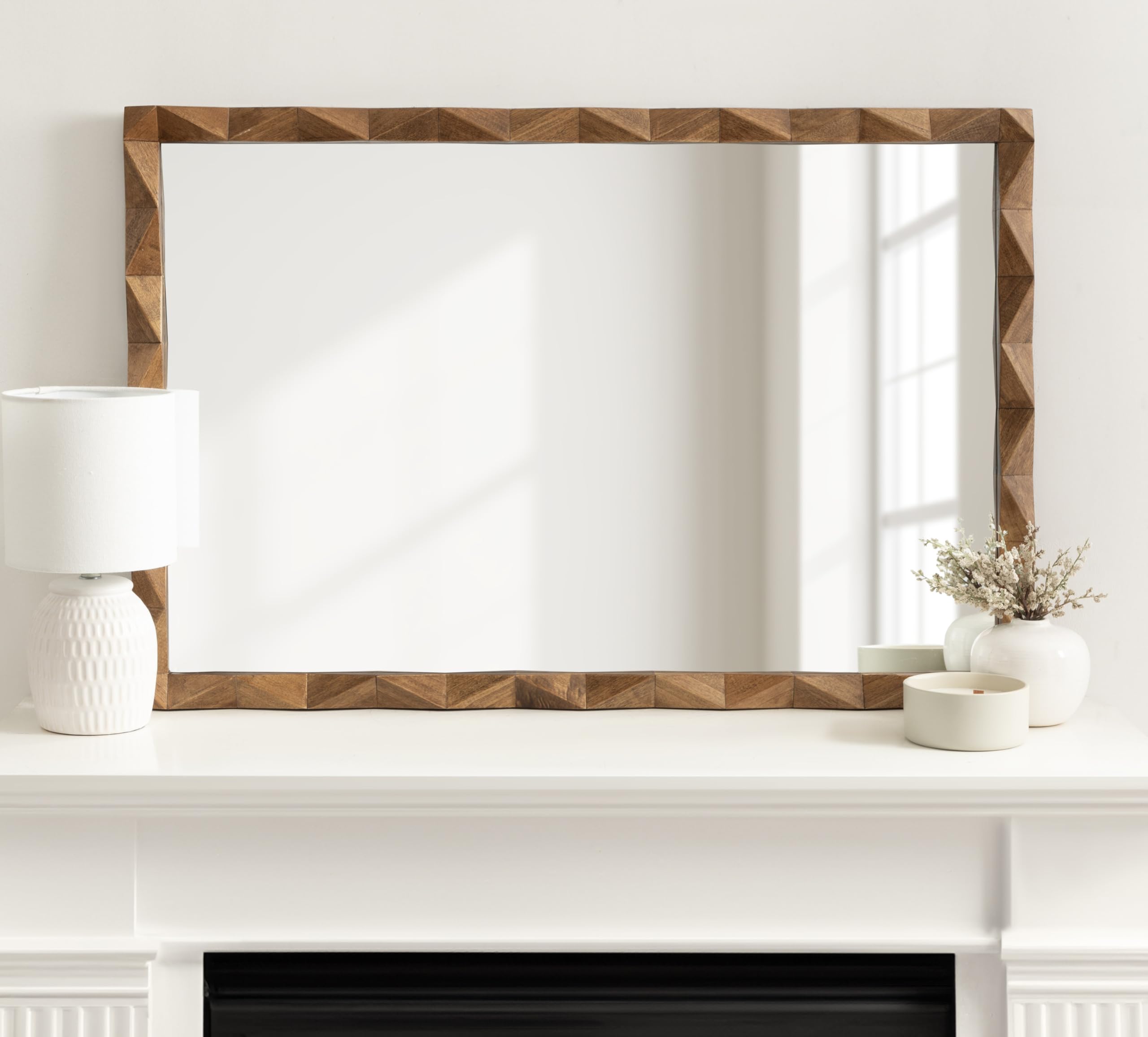 Endicott Modern Geometric Rectangle Wall Mirror, 24 x 36, Natural Rustic