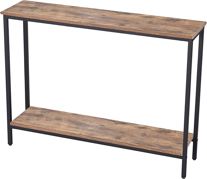 Modern Industrial Sofa Console Table for Living Room, Office (Dark Grey, Double Layer)