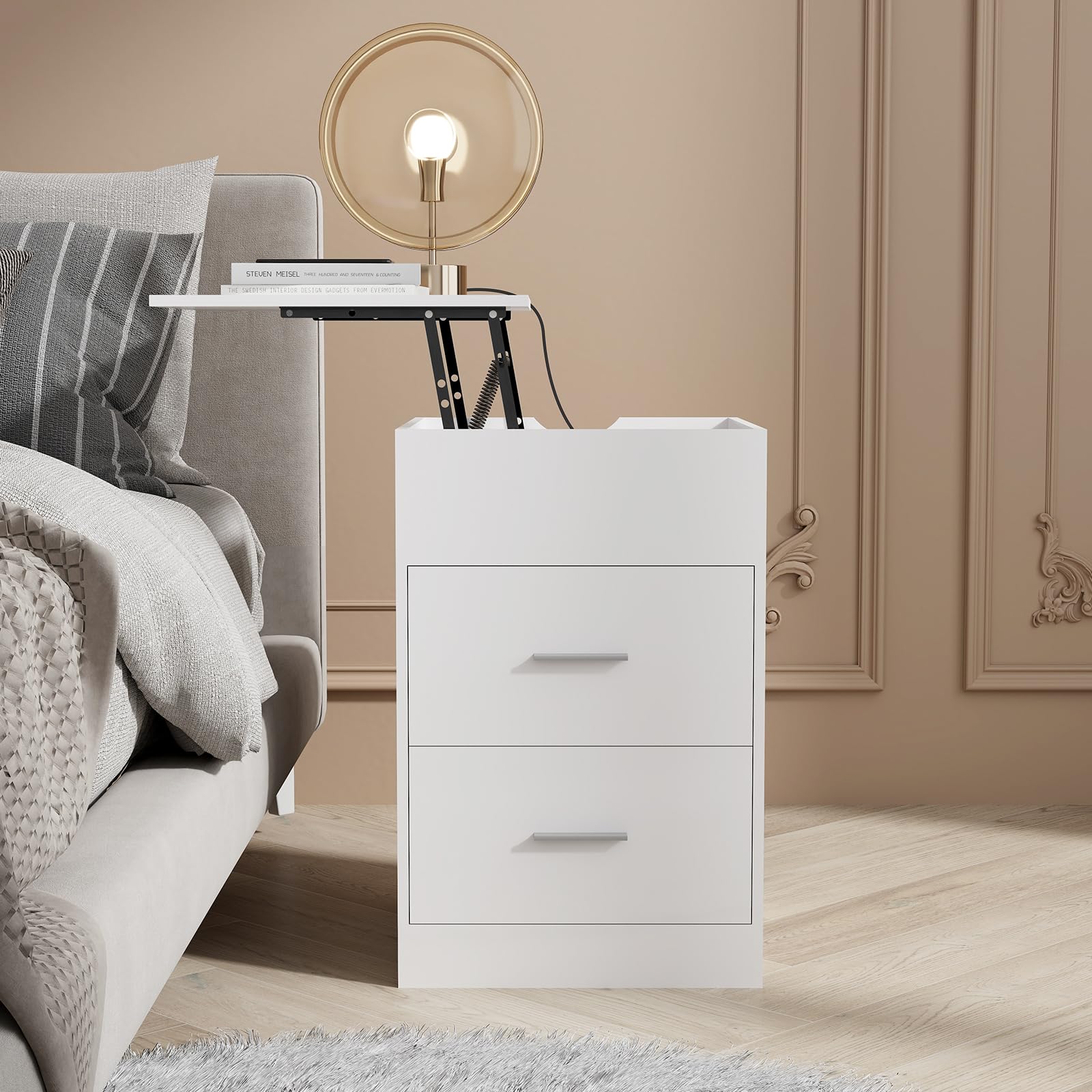 Nightstand with Charging Station,Upgrade Nightstand