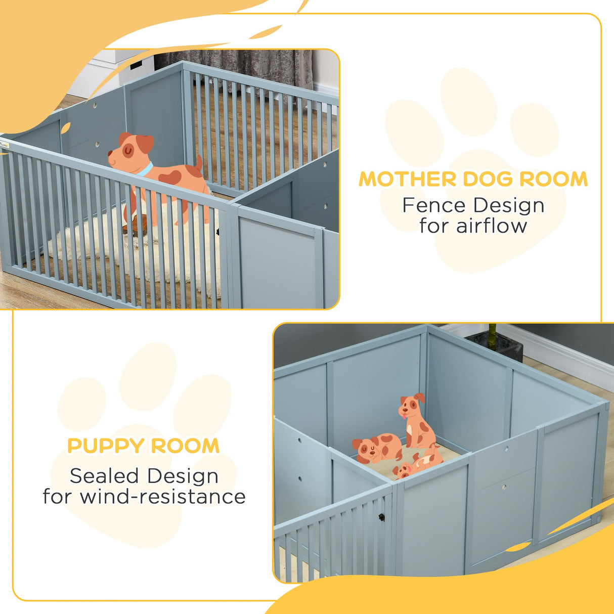 Dog Whelping Box with Removable Doors - 81" x 39" x 20"