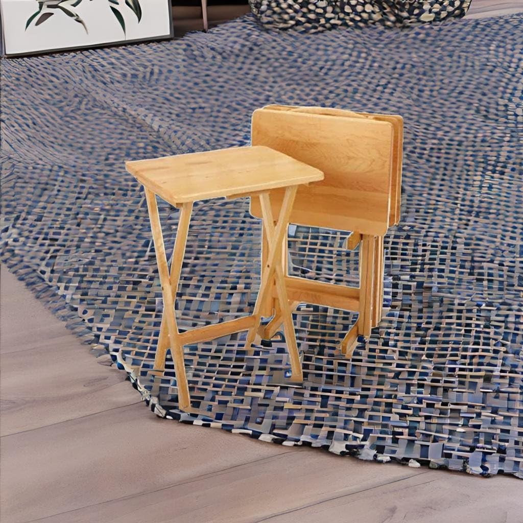 Wood Alex 5-Piece Snack Tables Set | Foldable & Stable | Solid Wood | Includes 4 Tables