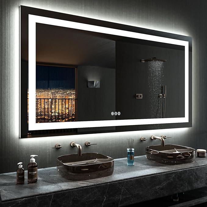 60”X36“ RGB LED Bathroom Mirror with Lights, Large, Anti-Fog, Dimmable Smart
