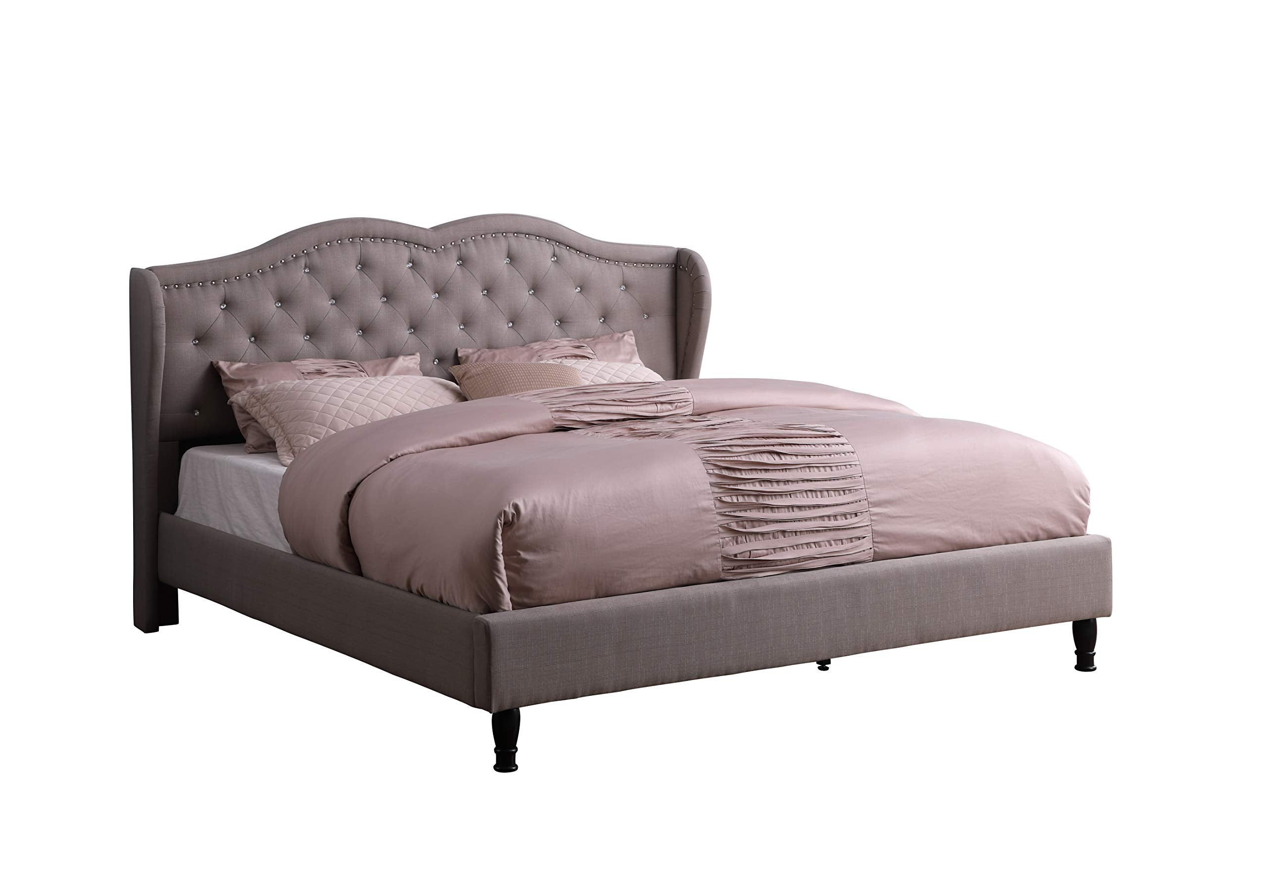 Premiere Curved Classics Cloth Light Grey Silver Linen 51" Tall Headboard Platform Bed