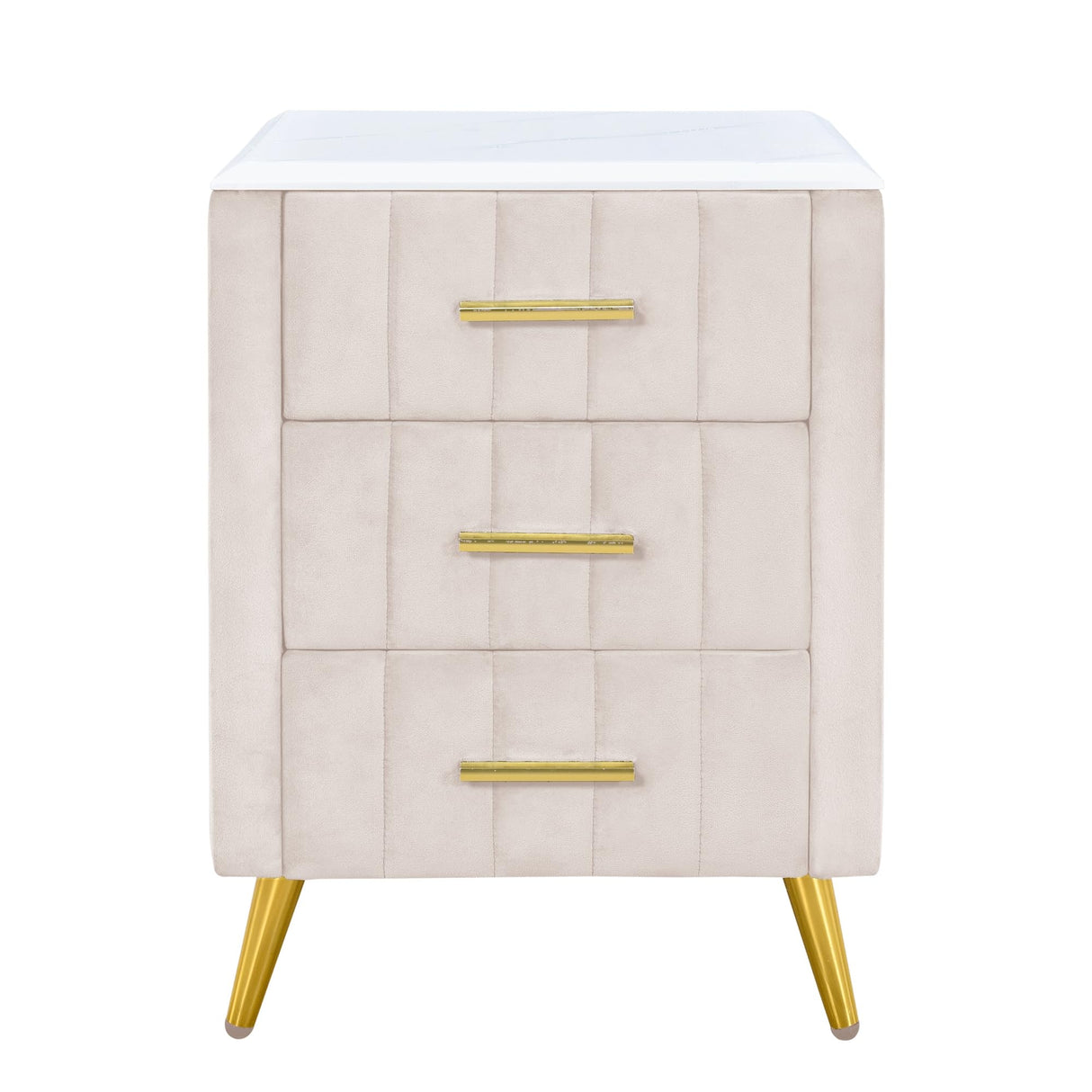 3 Drawers Nightstand with Metal Legs&Handles,Upholstered Nightstand with Faux Marble
