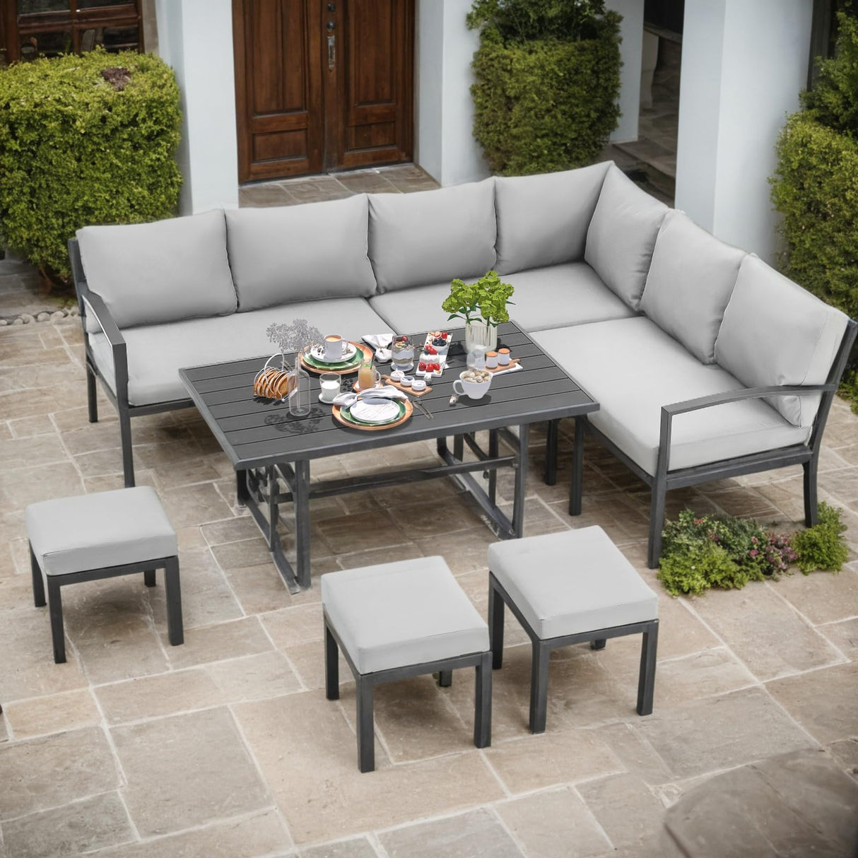 7 Pieces Aluminum Patio Conversation Set, All Weather Metal Frame Outdoor Furniture Set