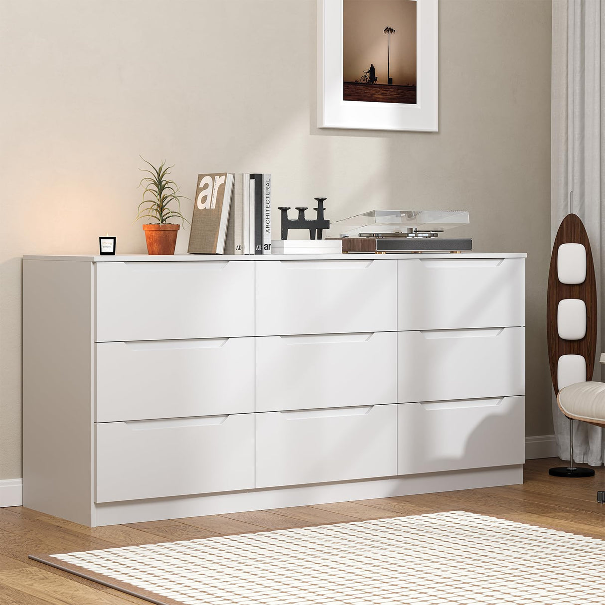 9 Drawer Dresser,62” Wide Chest of Drawer Dresser, Modern Storage Cabinets