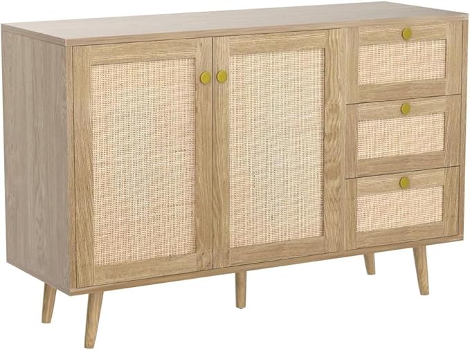 Rattan Cabinet, 2 Door Sideboard Buffet Cabinet with Adjustable Shelf