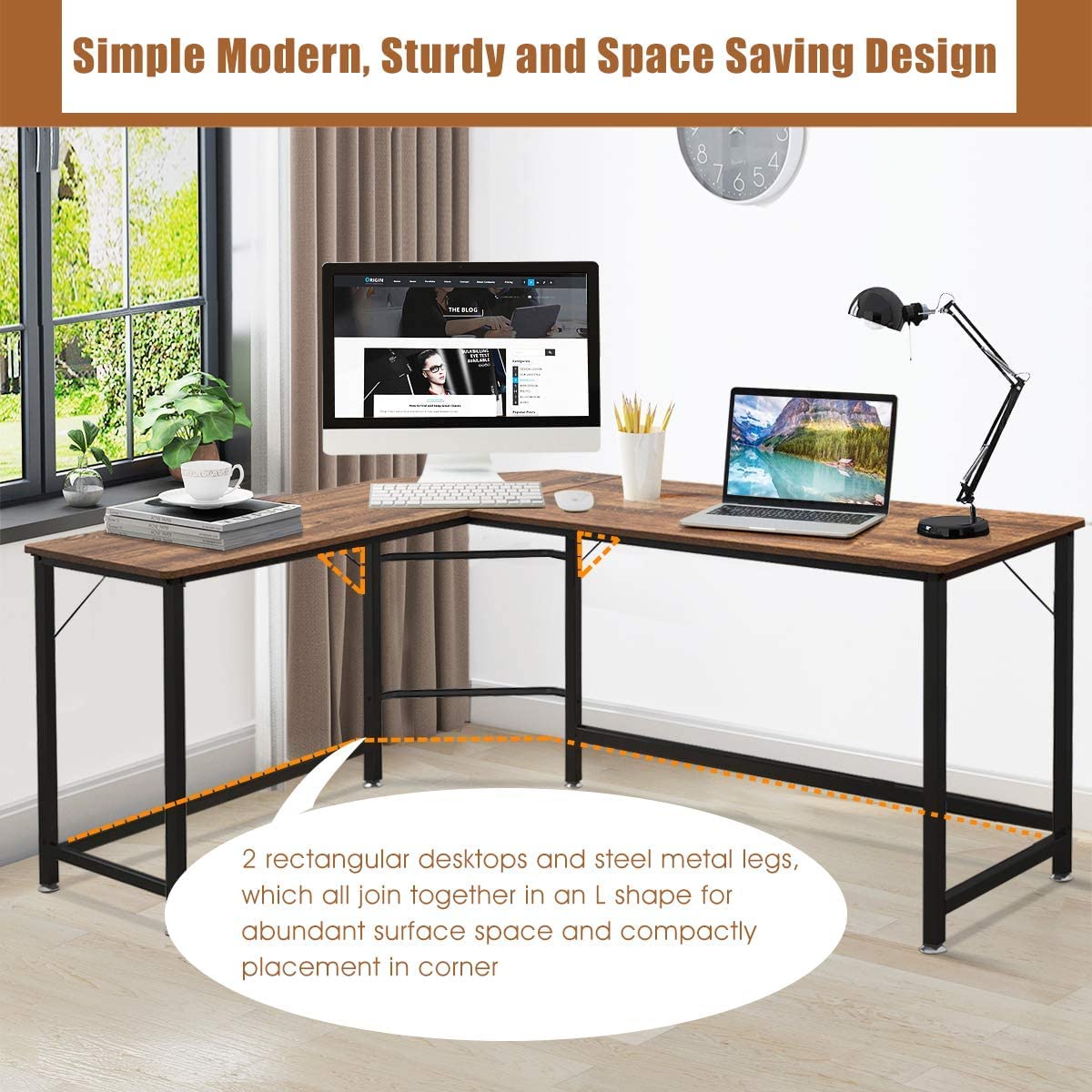 L-Shaped Corner 66" Home Office Workstation Study Table