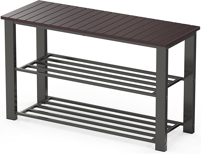 Wood Top Shoe Storage Bench for Entryway, White