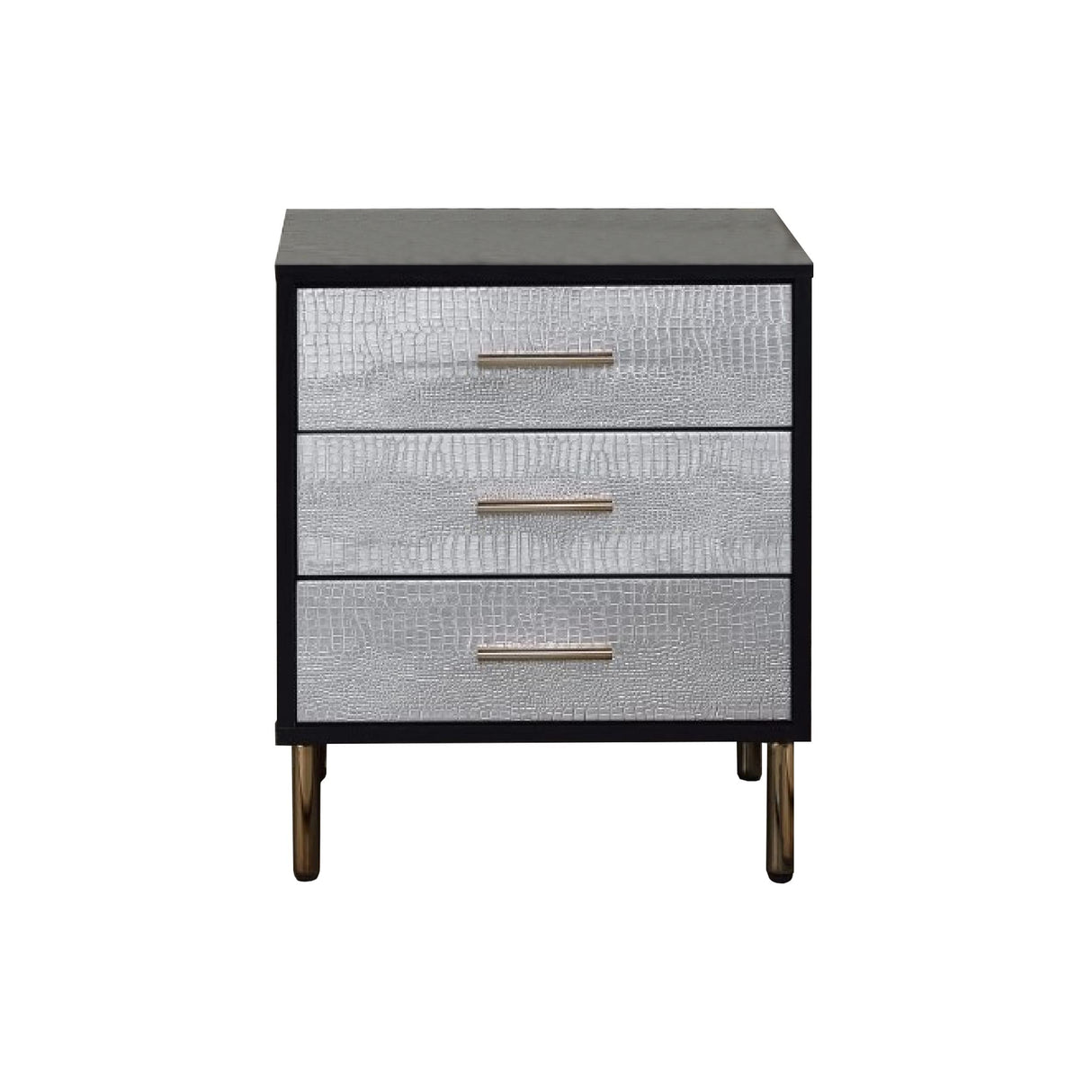 San 19 Inch Glamorous Style Nightstand, 3 Drawers