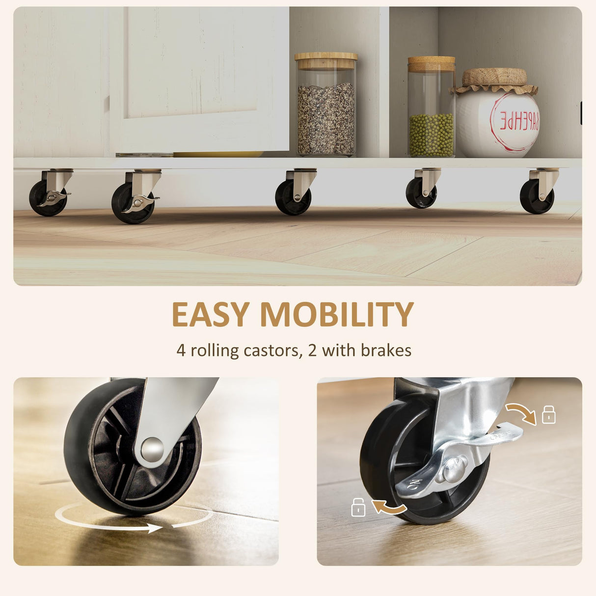 Kitchen Island with Storage, Farmhouse Rolling Kitchen Island Cart on Wheels