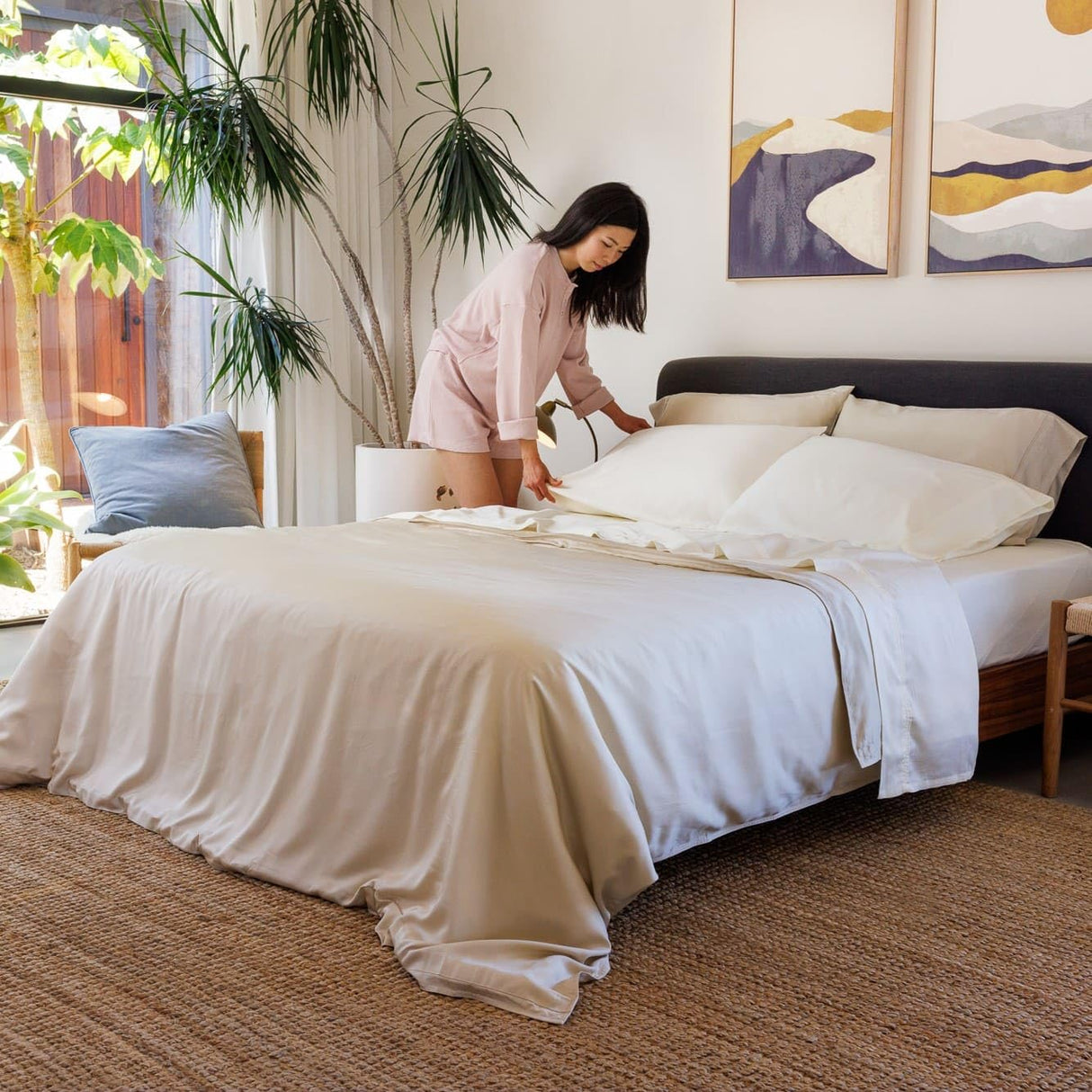 Luxury 100% Lyocell Eucalyptus Duvet Cover Set King Size, Tencel 3PC Vegan Bedding Set