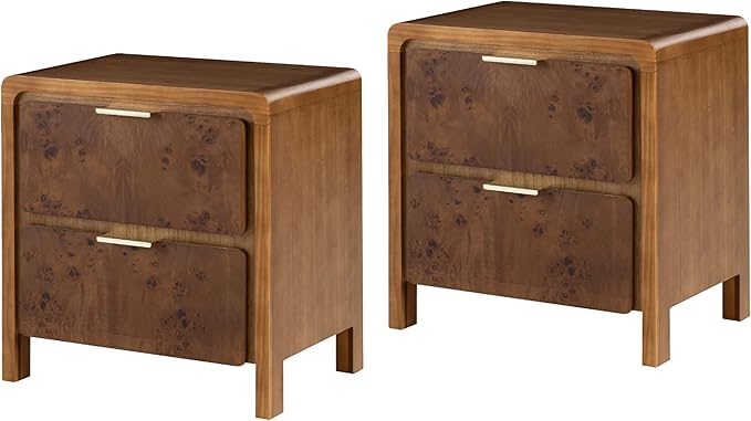 Fully Assembled Farmhouse 3-Drawer Nightstand, Set of 2,Distressed Wood Retro