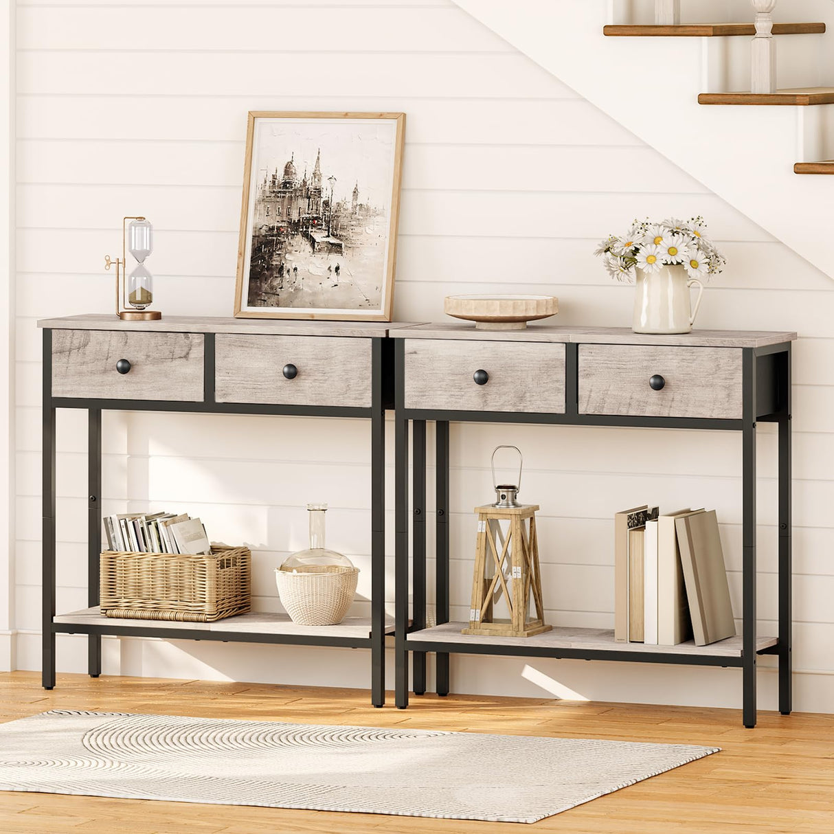 29.5" Narrow Console Table with 2 Fabric Drawers, Small Entryway Table