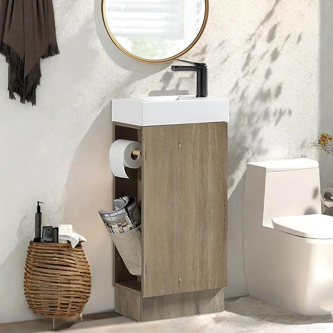 16“ Bathroom Vanity Sink Combo for Small Space, Modern Floor-standing Small Bathroom Vanity